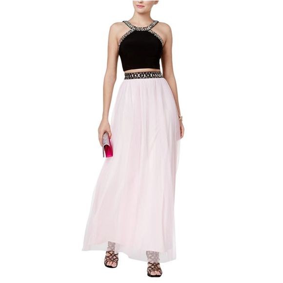 BLONDIE NITES Womens White Embellished Textured Floral Sleeveless Keyhole Full-Length Formal Fit + Flare Dress